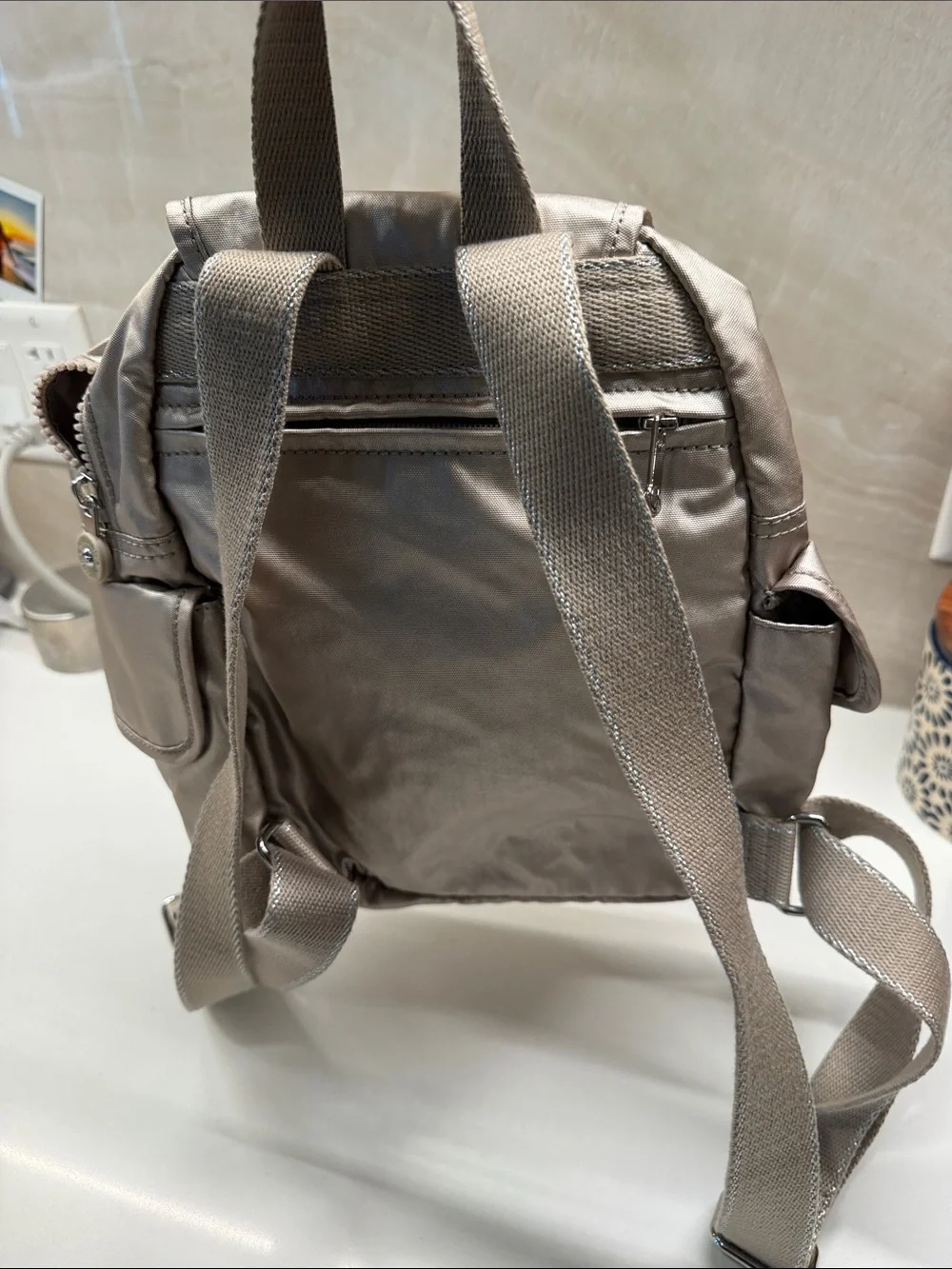 Metallic Champagne Women's Backpack - Compact Everyday Style
